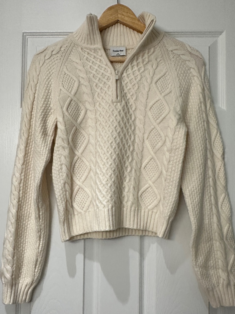 Sunday Best Women's Cream Cable-Knit Half-Zip Funnel Neck Sweater